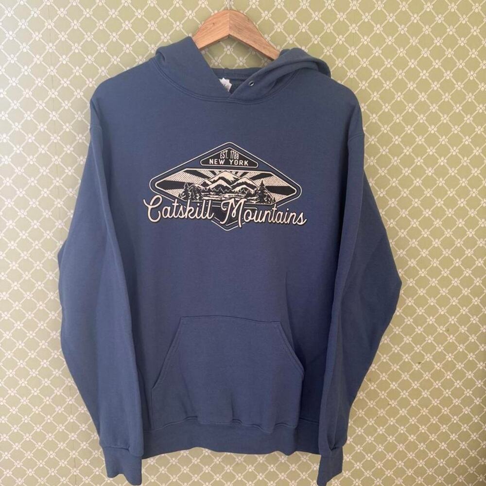 Vintage 2000s jerzees catskill mountain light blue graphic hoodie